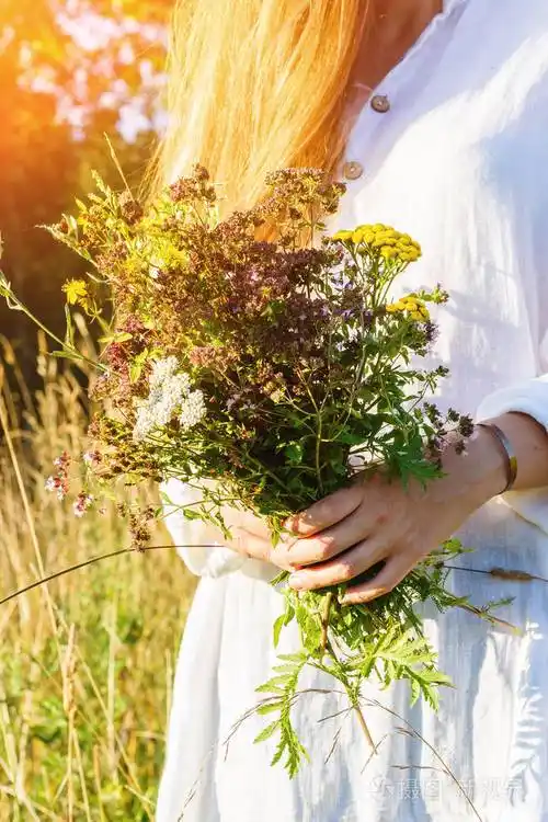 拿着一束野花的女人