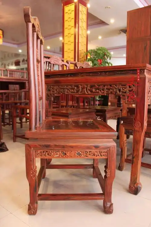 老挝大红酸枝家具/交趾黄檀饭桌/中式红木餐桌7件套/实木古典餐台