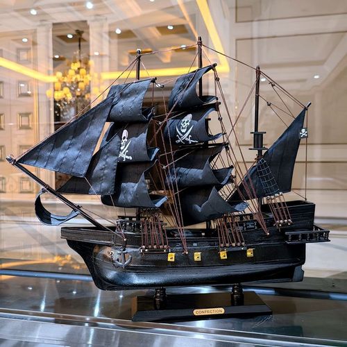 新款黑珍珠号加勒比海盗船模型工艺船仿真实木质帆船复古摆件