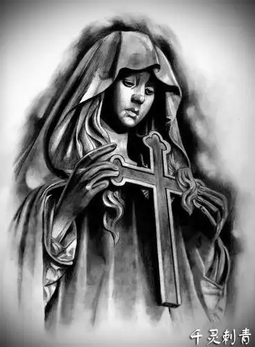 写实圣母玛利亚纹身手稿图案_成都千灵刺青纹身