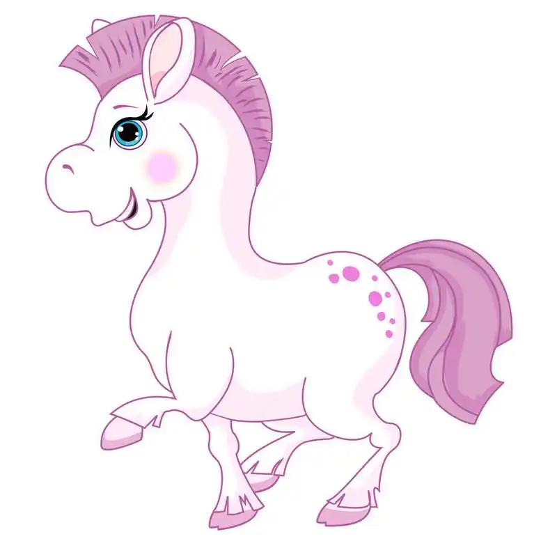 可爱卡通马,在白色背景上的可爱的白色卡通马