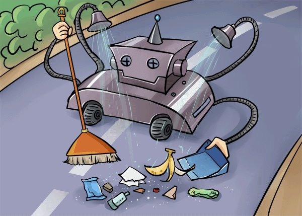 新闻漫画:电动清扫车