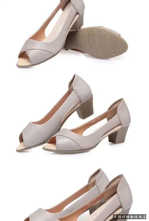 中年妇女夏天女装真皮凉鞋中老年人凉皮鞋妈妈舒适女士通勤半高跟粗跟