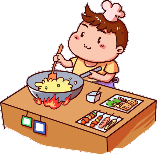 卡通小男孩夜市摆摊炒饭表情包