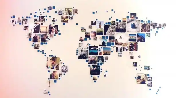 多幅照片聚合拼接世界地图世界旅行