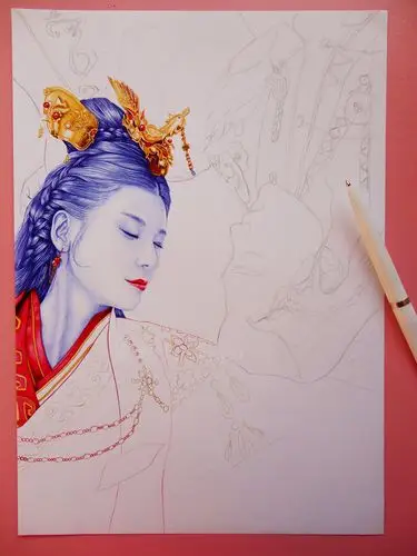 圆珠笔手绘《一夜新娘》赵昭仪袁昊