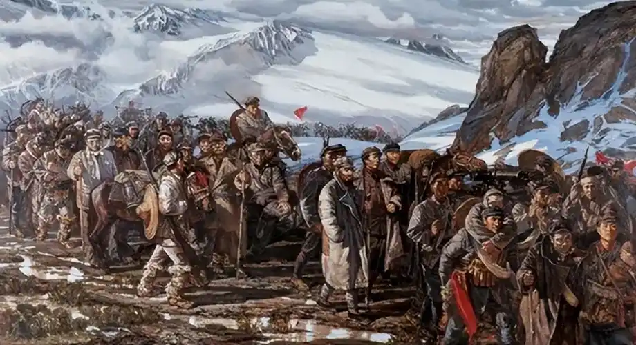 长征油画众所周知,由于王明"左"倾路线的错误指挥,中央红军不得不于