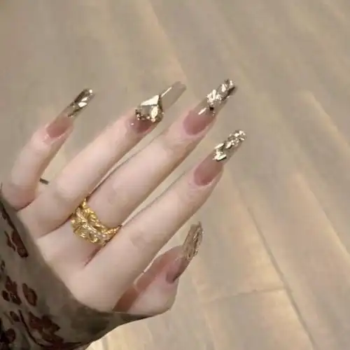 纯手工穿戴甲美甲加长爆闪碎钻成品显白高级感轻奢假指甲贴片新款