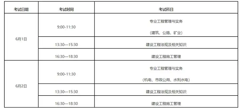 2024福建二建考试时间安排