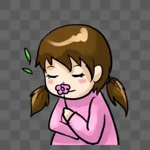 手绘闻花朵的女孩图片素材