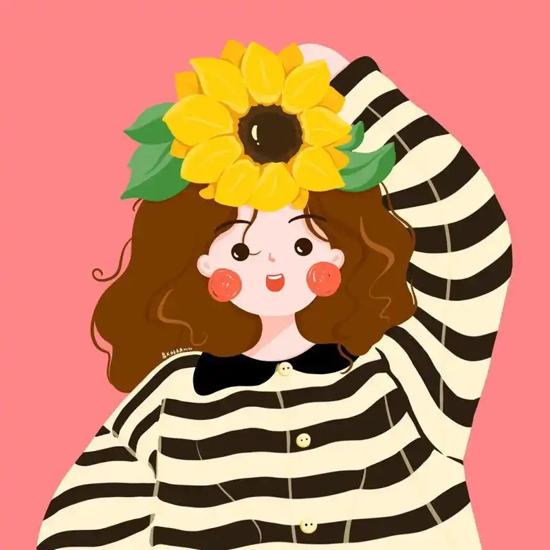插画头像 | 头顶向日葵花的可爱女生 向日葵的花语是勇敢追求97
