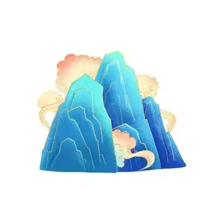 中国风国潮山水插画祥云中式手绘烫金线条元素png装饰背景psd素材psd