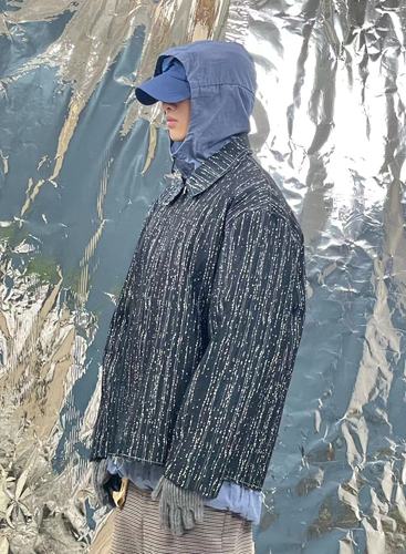 pointless 23ss 设计师条纹毛边工艺拉链提花烟花夹克休闲外套男