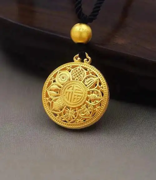 378/g中国黄金古法黄金吊坠吉祥八宝足金福禄莲花镂空传承挂坠男女款