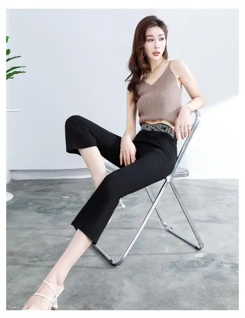 八分冰丝微喇裤女高腰显瘦薄款夏季2022新款九分外穿打底喇叭裤 - 17