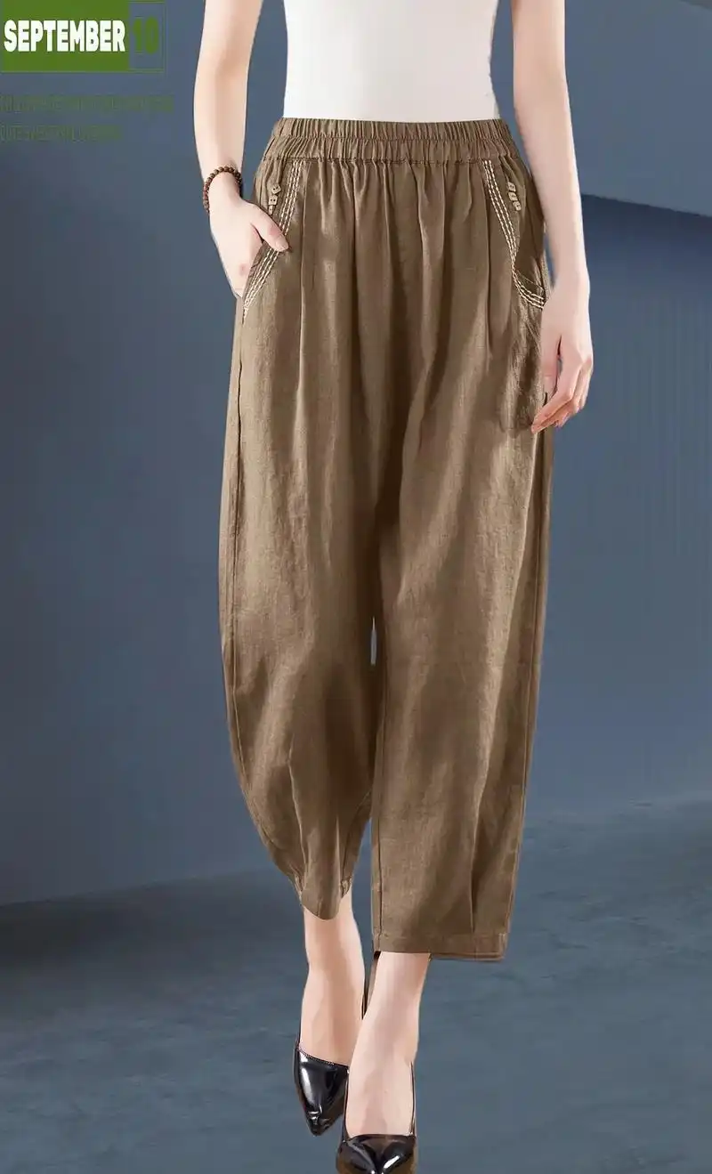 赶紧看过来,这款高端纯亚麻哈伦裤女萝卜裤真的太好看了!