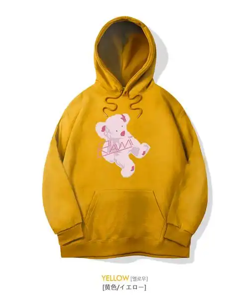 tnt时代少年团卫衣男女严浩翔同款小熊黑色秋季薄款连帽衫外套上衣潮