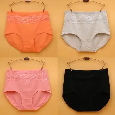 胖mm加大码高腰内裤底裤头 中年女士纯棉质面料内裤妇女妈妈三角裤_桔