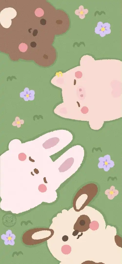 萌系小熊手绘插画手机壁纸