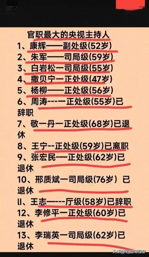 终于有人把官职最大的13位央视主持人名单,整理好了,快来收藏.