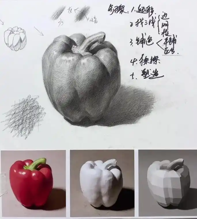 素描静物单体青椒的画法步骤.#美术生 #零基础学画画 #素描 - 抖音