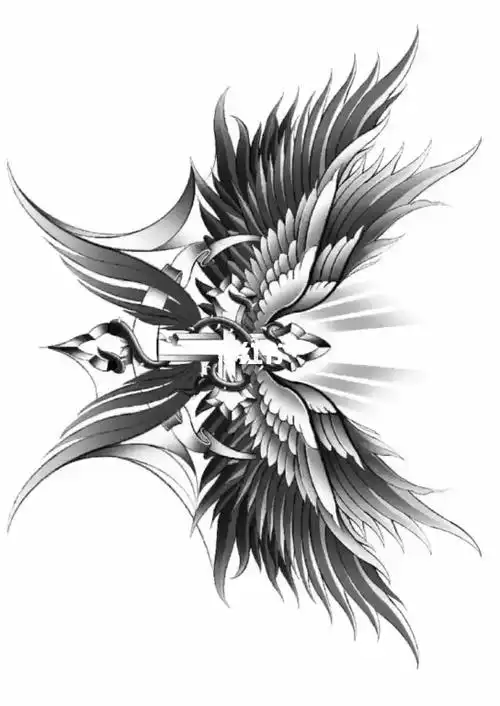 武汉纹身  #原创设计  #纹身手稿 #翅膀纹身 #十字架纹身