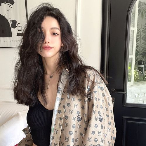 羊毛卷假发女中长发自然黑蓬松中分刘海圆脸发型玉米烫长卷发全头