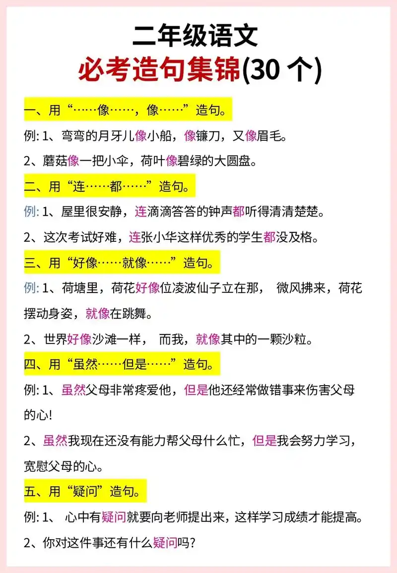 二年级语文 造句集锦 背诵熟读.#二年级语文上册 #造句 # - 抖音