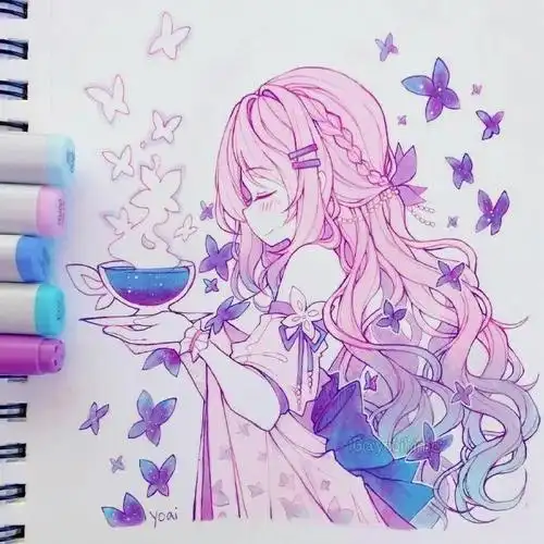 非常可爱的动漫人物马克笔手绘