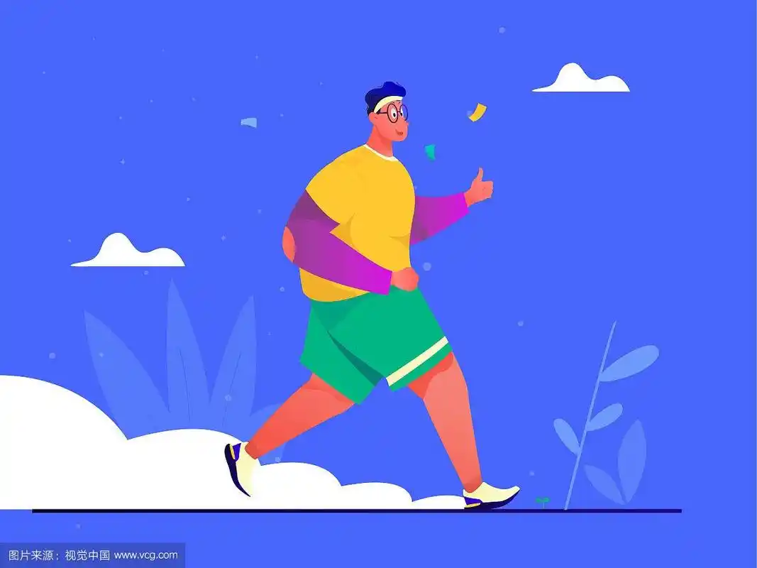 蓝色版本积极向上的男子快乐的跑步提高生活品质扁平矢量任务插画