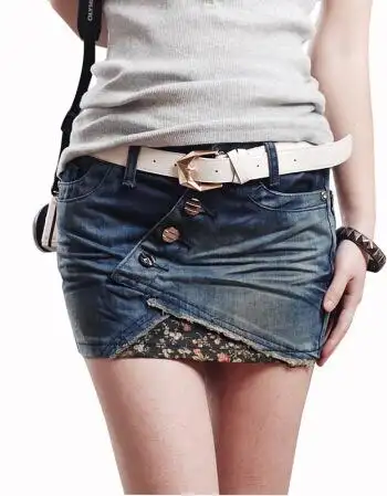 夏尔维纳2018春夏韩版潮牛仔裙超短裙时尚修身包臀一步裙半身裙不规则