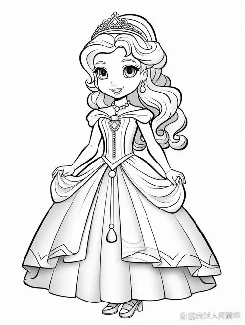 儿童涂色线稿|公主系列(1)|可打印 每个女孩心中都住着一个公主