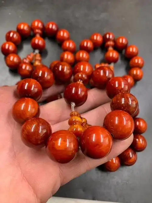 沉香长白山琥珀木手串松明明子老丁料满红油全透手串