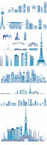 佛山广东建筑旅游景点剪影插画城市手绘设计天际地标线条描稿素材