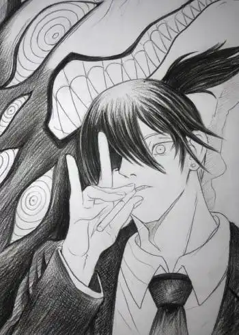 电锯人动漫人物早川秋绘画过程图.