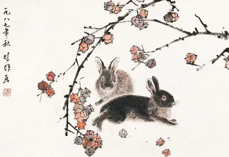 0255双兔图立轴纸本