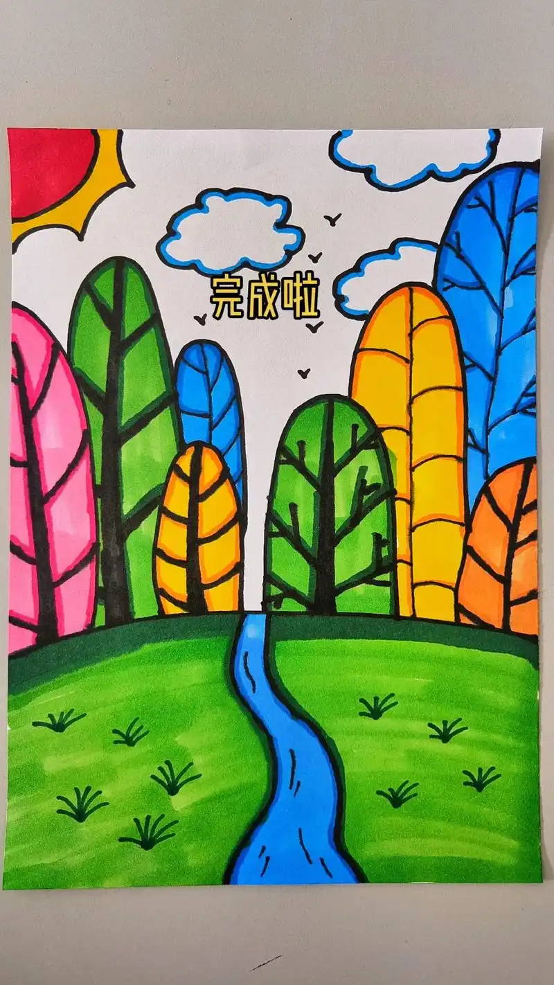 教你简单画春天儿童画,4-6岁都能学会的儿 - 抖音