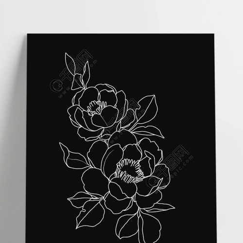 手绘线条花朵花纹线描