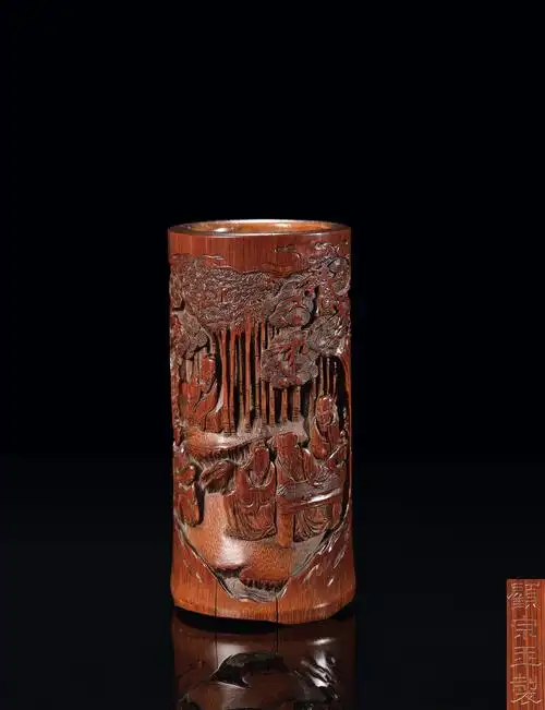 竹雕竹林七贤笔筒