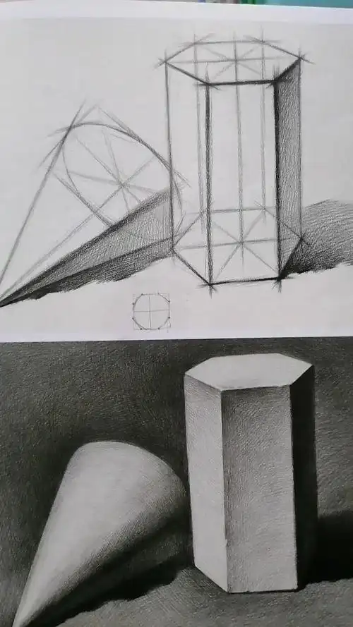 当代国画家徐鹤美术高考素描教程两个几何形体组合训练二