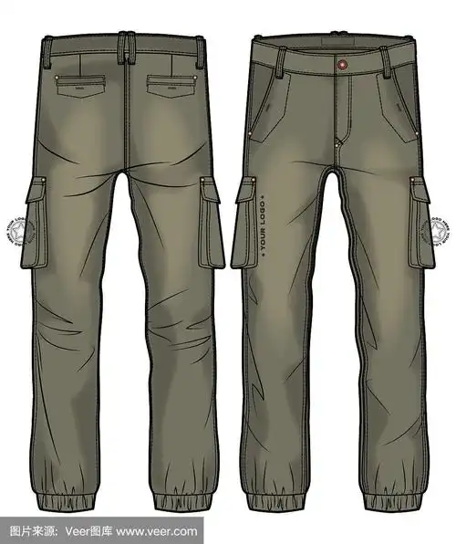 带有大侧边口袋的卡其布工装裤