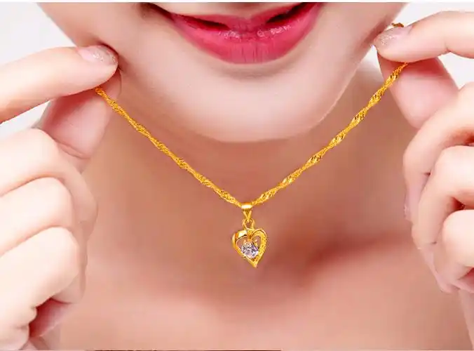 24k纯黄金项链吊坠女款999足金套链 盒子链水波纹链送礼珠宝首饰