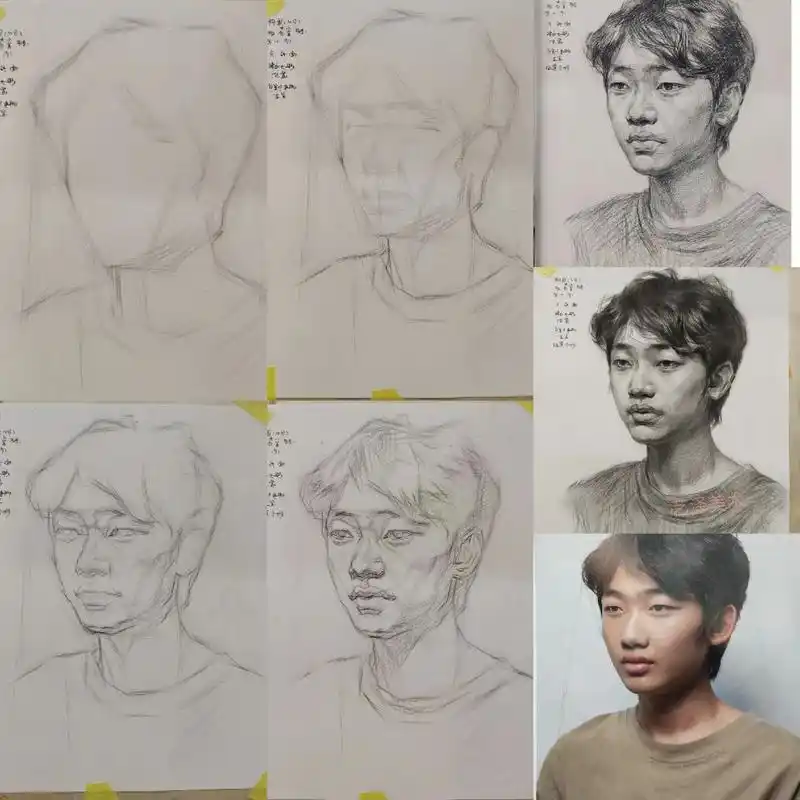 艺泽画室素描头像范画步骤图.头像步骤基础教学#素描头像 #美