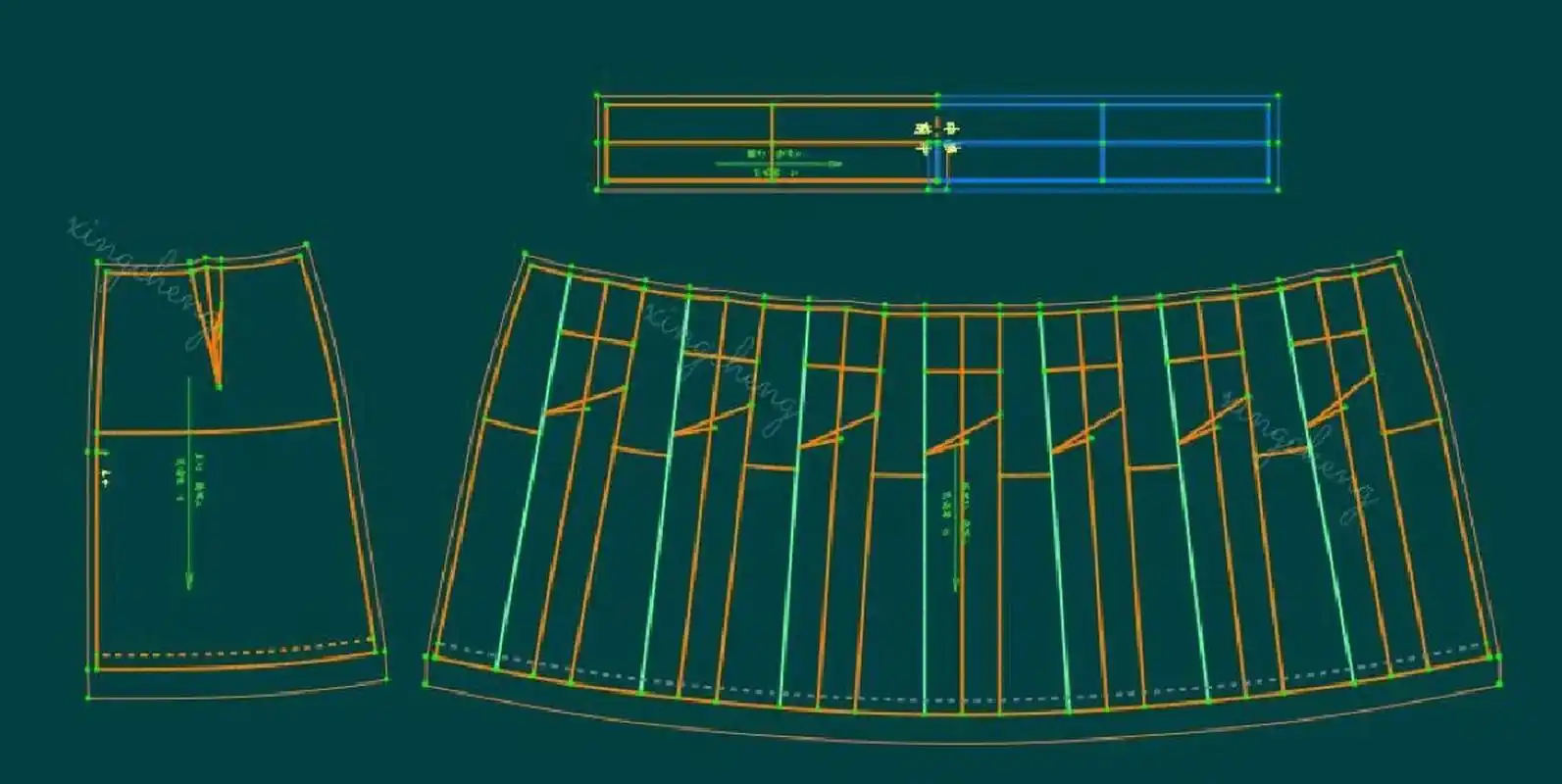 百褶裙裁剪图分享「3」 图二为百褶裙结构图,前片根据结构图展开裙褶