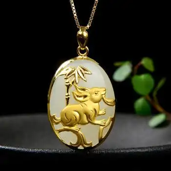 十二生肖吊坠男女款足金镶玉水滴吊坠黄金玉坠男 生肖鼠【图片 价格