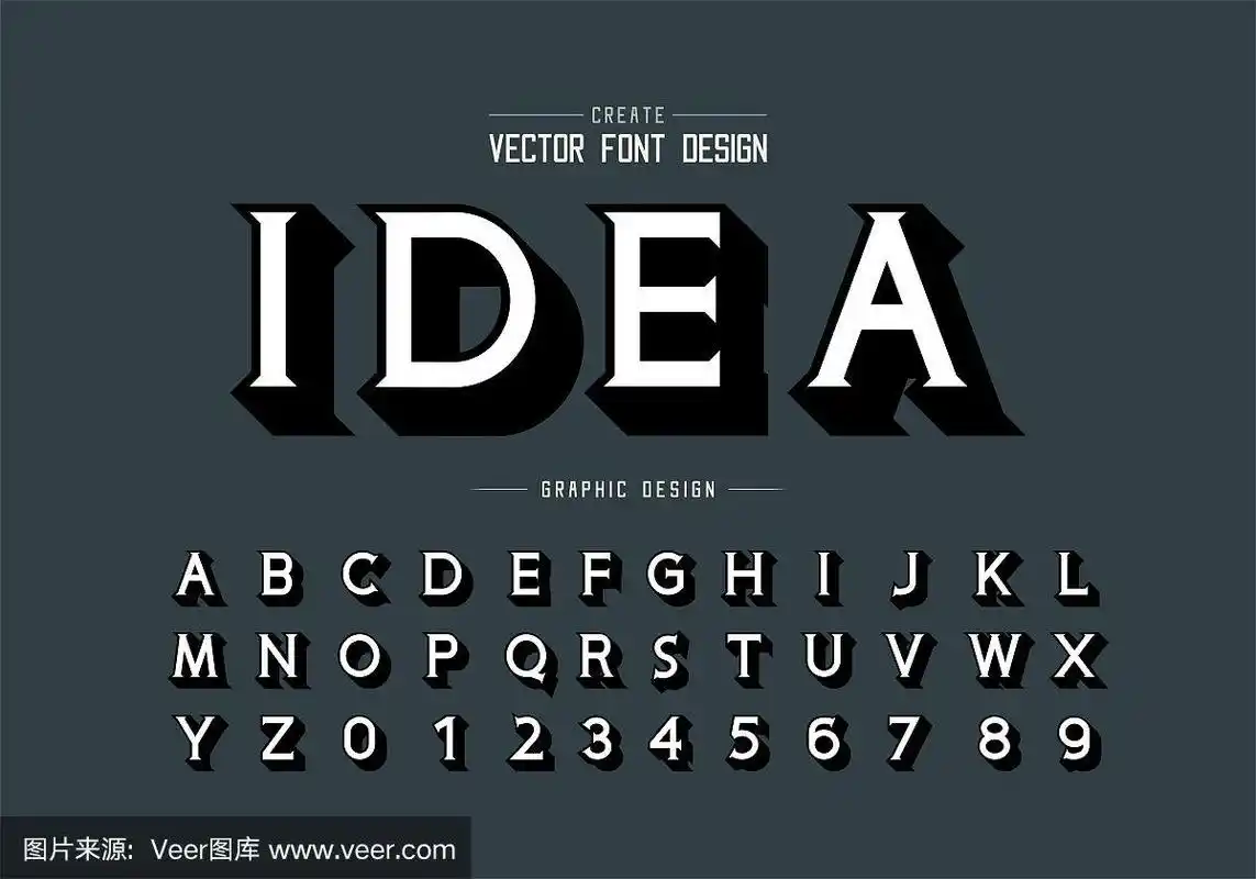 阴影字体和字母向量,创意字体字母和数字设计