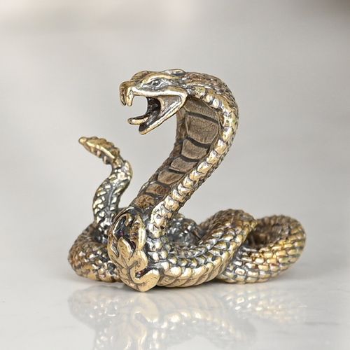 黄铜实心眼镜蛇茶宠摆件复古做旧铜器生肖蛇居家茶具配件茶桌装饰