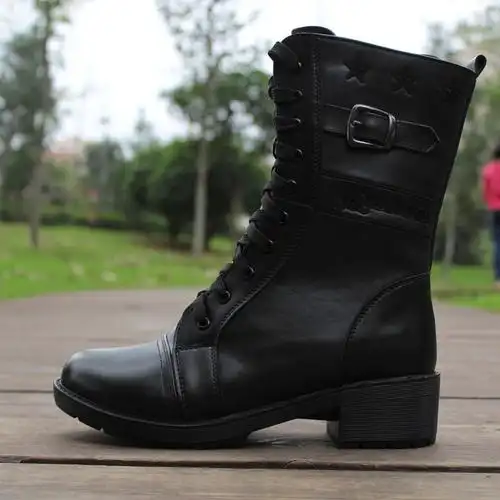 3515强人正品真皮女军靴羊毛靴女士机车