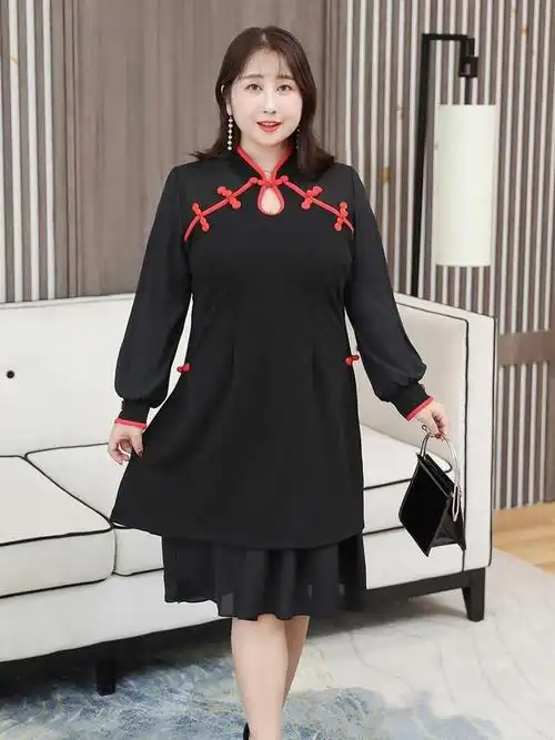 胖人妹妹mm特大女装200斤冬季时尚改良旗袍cosplay女装