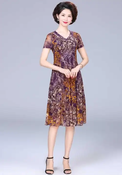 欧凡束(oufanshu)轻奢定制大码妈妈夏装时尚连衣裙2021新款中年人40岁